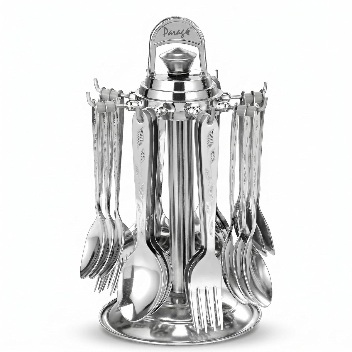 Parage 24 Pieces Lily Cutlery Set Stainless Steel with Stand (Contains 6 Dinner Spoons, 6 Tea Spoon, 6 Dinner Fork, 6 Soup Spoons, 1 Stand) Spoon Set for Dining Table Stylish, Mirror Polished