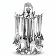 Parage 24 Pieces Lily Cutlery Set Stainless Steel with Stand (Contains 6 Dinner Spoons, 6 Tea Spoon, 6 Dinner Fork, 6 Soup Spoons, 1 Stand) Spoon Set for Dining Table Stylish, Mirror Polished