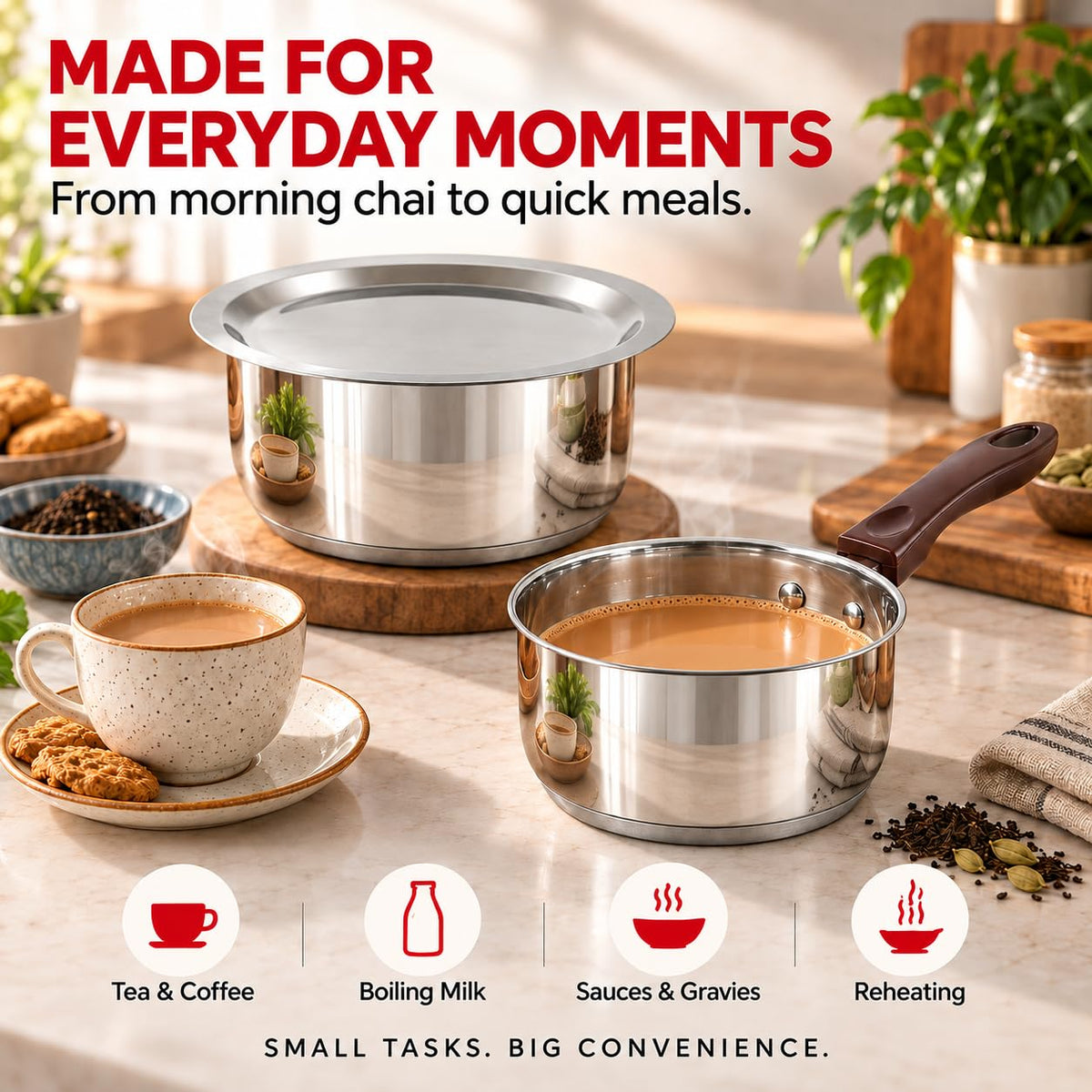 Vinod Stainless Steel Tope with Lid, 1 LTR & Sauce Pan Set, 1.8 LTR