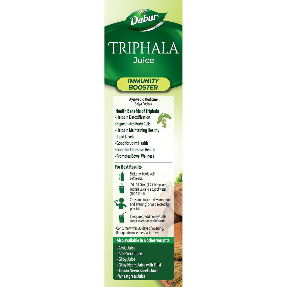 Dabur Triphala Juice - 1L | 100% Ayurvedic Formulation | Improves Gut Health & Promotes Healthy Gut | Supplement for lasting Relief from Constipation & Digestive Discomfort