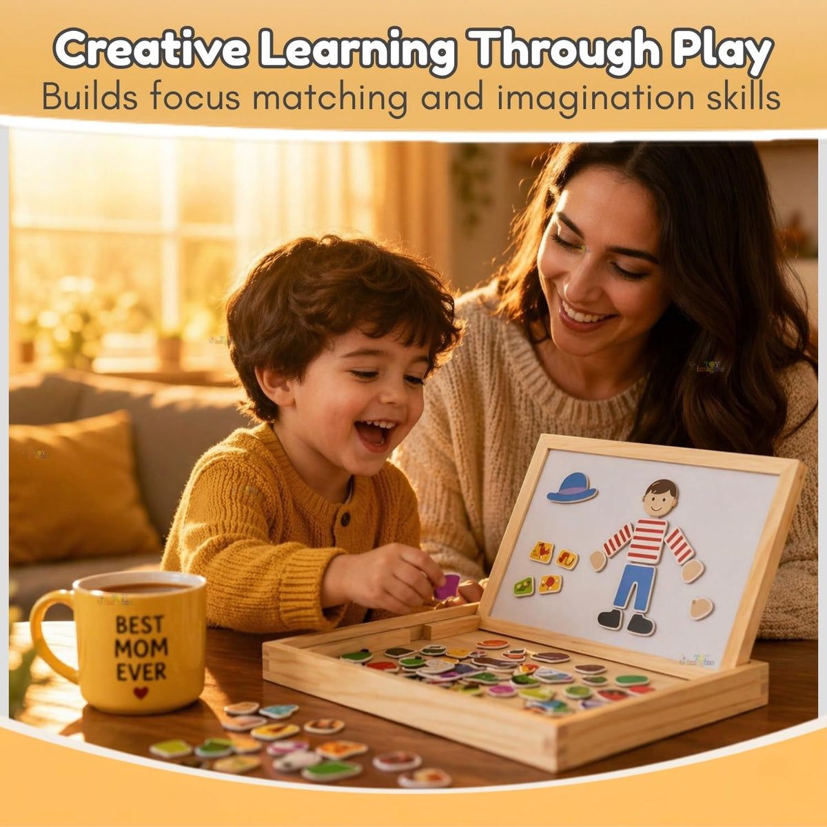 Toy Imagine Wooden Magnetic Chalkboard – Double-Sided Educational Learning Board with Chalk, Marker & Duster – Small Green & White Writing Board for Kids (3+ Years)