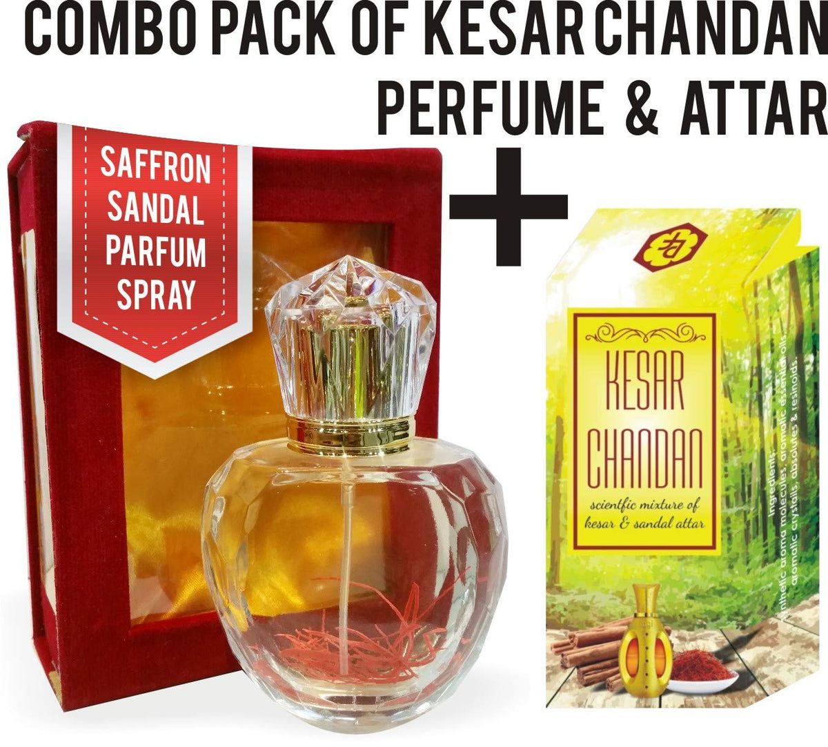 Parag Fragrances Combo Pack of Kesar Chandan Attar Perfume Spray 50ml and Kesar Chandan Attar Roll on 6ml (Long Staying Attar Perfume Spray For Men and Women) (Contain Denat Alcohol)