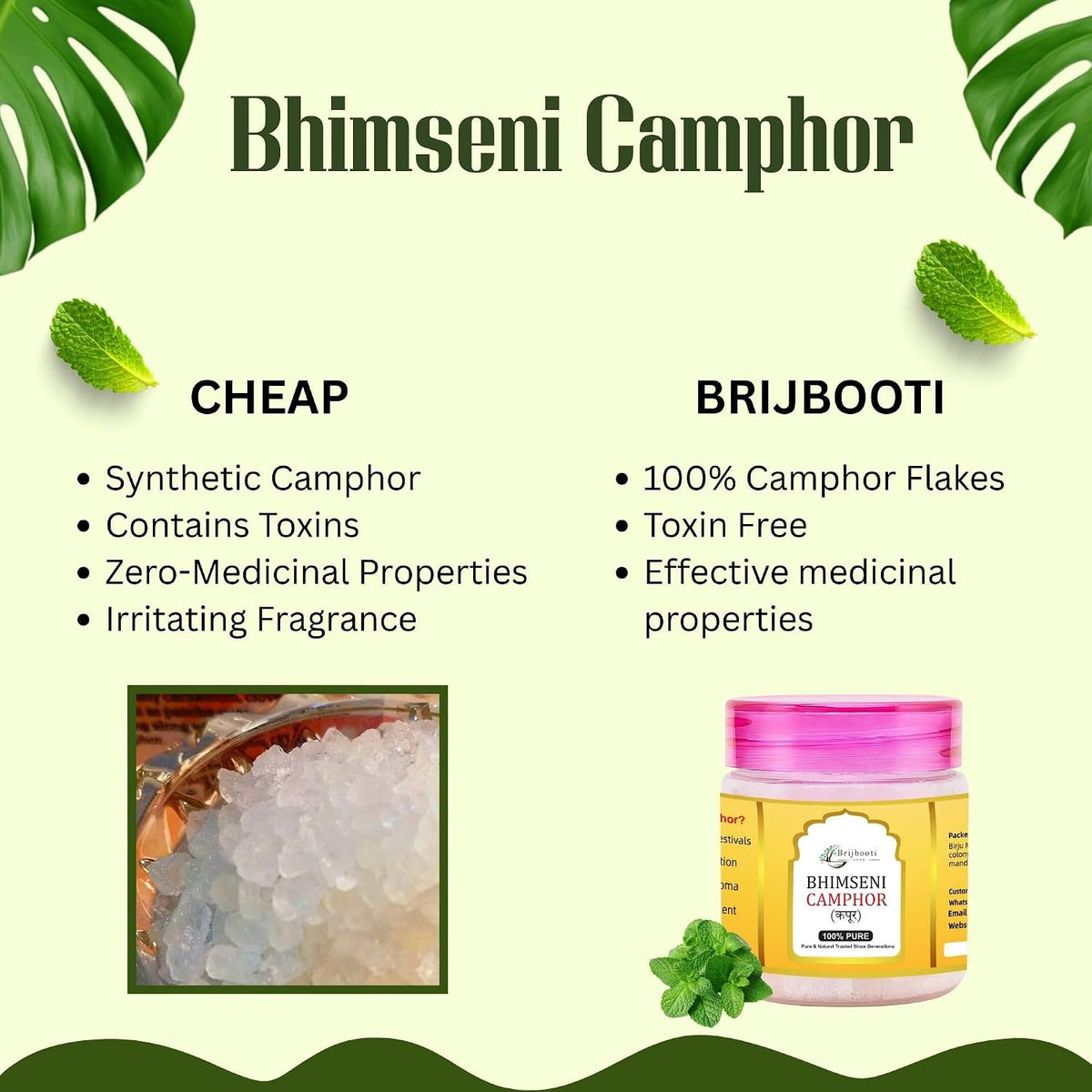 Brijbooti Original Bhimseni Camphor 50g | Bhimseni Kapoor | 100% Pure & Organic Kapoor for Pooja, Aarti, Hawan, Aromatherapy & Air Freshener | Zero Residue