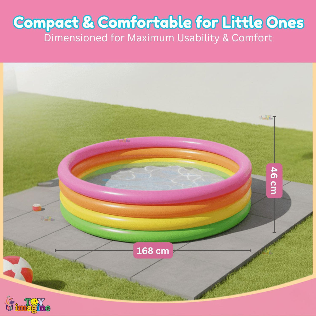 Toy Imagine 6 ft Inflatable Swimming Pool for Kids & Adults – Big Size Sunset Glow Round Colourful Ring Pool | Outdoor Indoor Water Pool | Fits 3–4 Kids | Summer Use