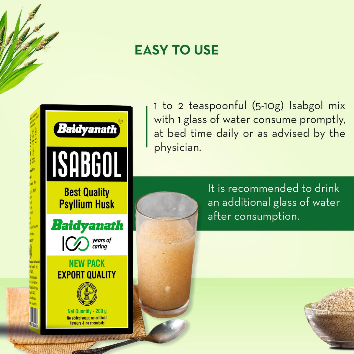 Baidyanath Asli Ayurved Isabgol 200 gm - Psyllium Husk Powder| Boosts Digestion | Constipation Relief Naturally | Rich Source Of Dietary Fiber Supplement - Pack of 3