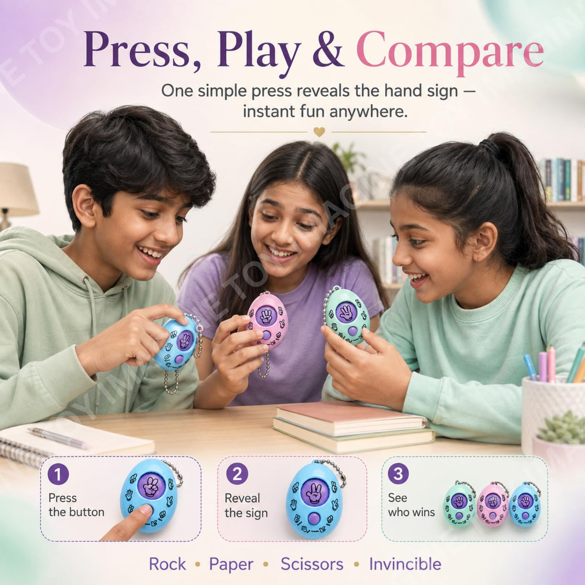 Toy Imagine Rock Paper Scissors Game Keychains for Kids, Pack of 10