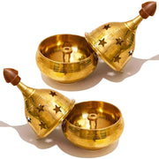 DSH Brass Diya Pure Brass Traditional Oil Puja Lamp for Temple, Mandir, Festival Decoration, Home Decor & Diwali Gift (Star Dome, Set of 2)