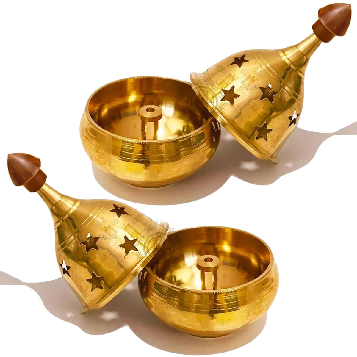 DSH Brass Diya Pure Brass Traditional Oil Puja Lamp for Temple, Mandir, Festival Decoration, Home Decor & Diwali Gift (Star Dome, Set of 2)