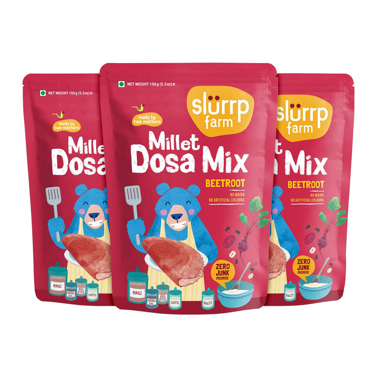 Slurrp Farm Millet Dosa Instant Mix | Supergrains And Beetroot | Natural And Healthy Food, 150g (Pack Of 3)