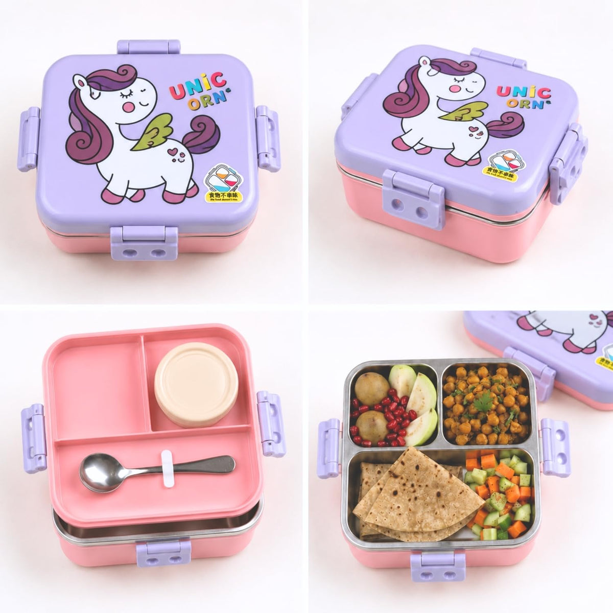 Toy Imagine 1120ml Stainless Steel Lunch Box for Kids, Unicorn Lilac
