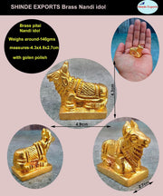 SHINDE EXPORTS Small Brass Nandi Idol Statue vastu Bull murti for Pooja at mandir Home (4.3cm)