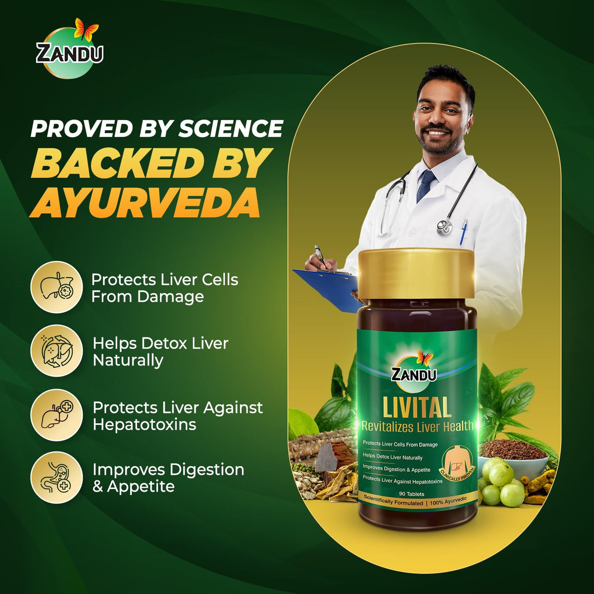 Zandu Livital Liver Detox Tablets – Clinically Proven for Liver Detox & Health Support in 2 Months | 90 Tabs X 2 | 100% Ayurvedic Formula with Bhringaraj & Guduchi | Ayurvedic Alternative to Milk Thistle