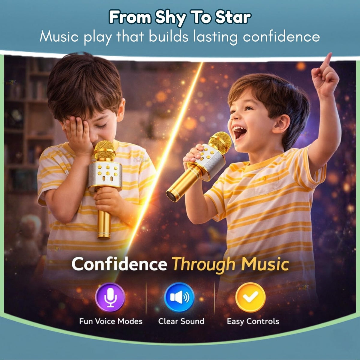 Toy Imagine Rechargeable Karaoke Mic for Kids Wireless Bluetooth Mike for Singing, Practice Microphone for Kids, Music Singing Toy Birthday Gift for Boys & Girls 3+ (Assorted)