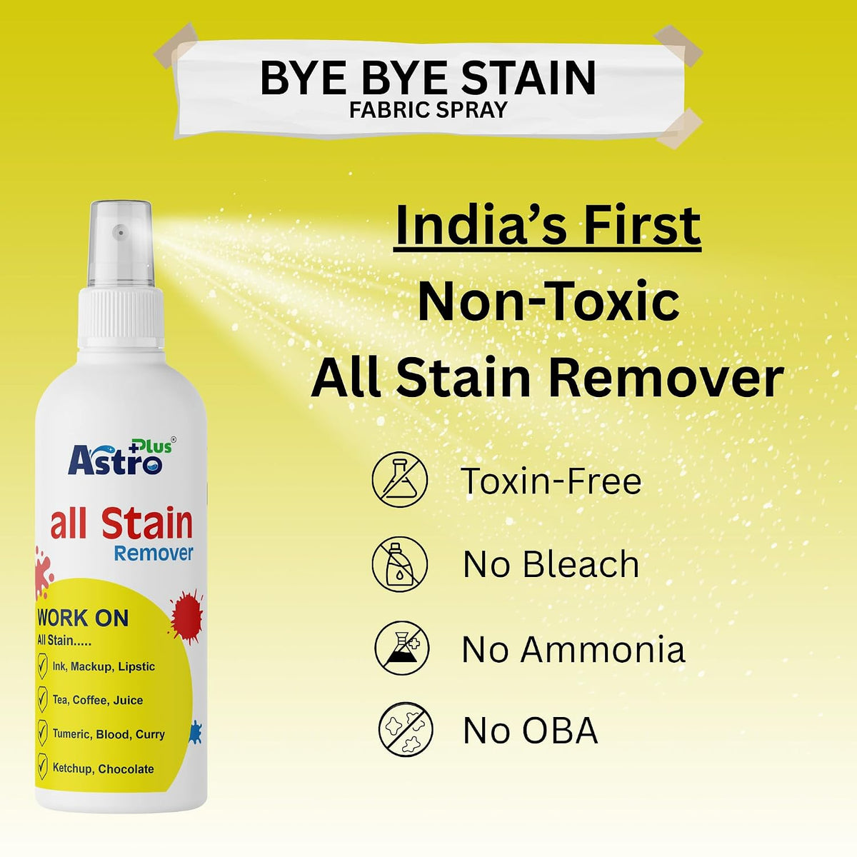 Astro Plus+ 50ML Stain Remover Spray for Clothes | Suitable for All Fabrics | Toxin-free Easy to Carry | Eco-friendl Clean Grease All color Stain Remover Fabric, Carpets, Linens, Laundry