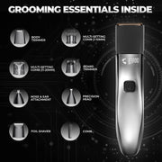 Beardo Chrome Beast Multipurpose Full Body Groomer Trimmer Set For Men | 40 Length Settings | 8 attachments | Beard/Hair/Body/Precision/Ear/Nose Trimmer|With Dock|90 min. run time | All-in-1 trimmer