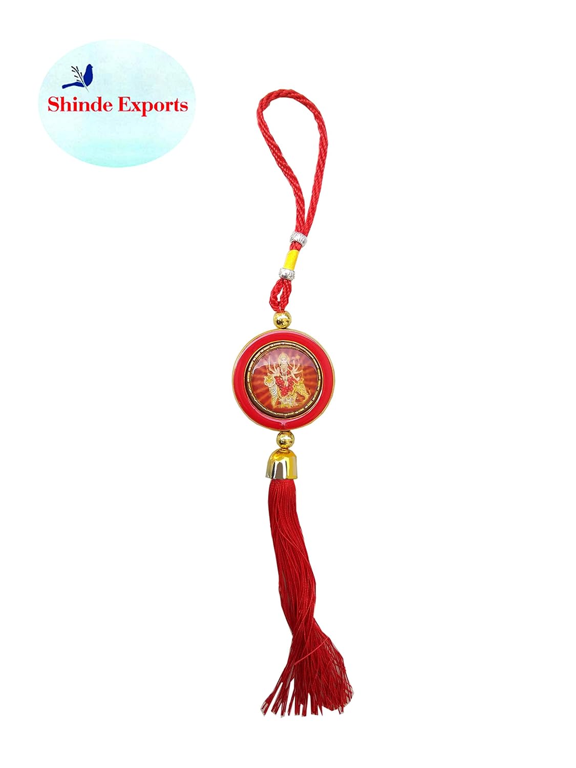SHINDE EXPORTS Maa Sherawali Multicolor Car Hanging (red Round)