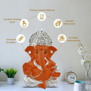 DIVINITI 999 Silver Plated Ganesh Idol for Office Desk Puja Room God Ganesha Idol for Home Decor Ganpati for Gift Office Table Shelves Gifting Idol (8.89 x 5.08 cm) (Mango Yellow), Religious