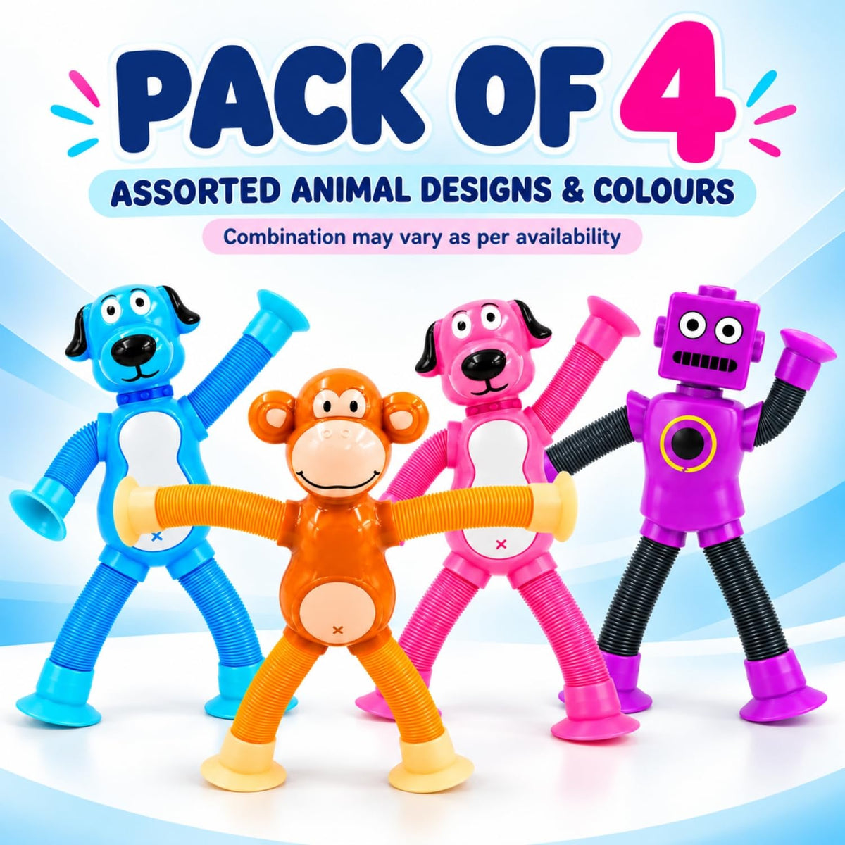 Toy Imagine Flexible Suction Cup Robot Toy for Kids Bendable Stretchable Pop Tube Arms & Legs Creative Sensory Fidget Toy with Suction Feet Fun Pretend Play & Activity Toy for Boys & Girls