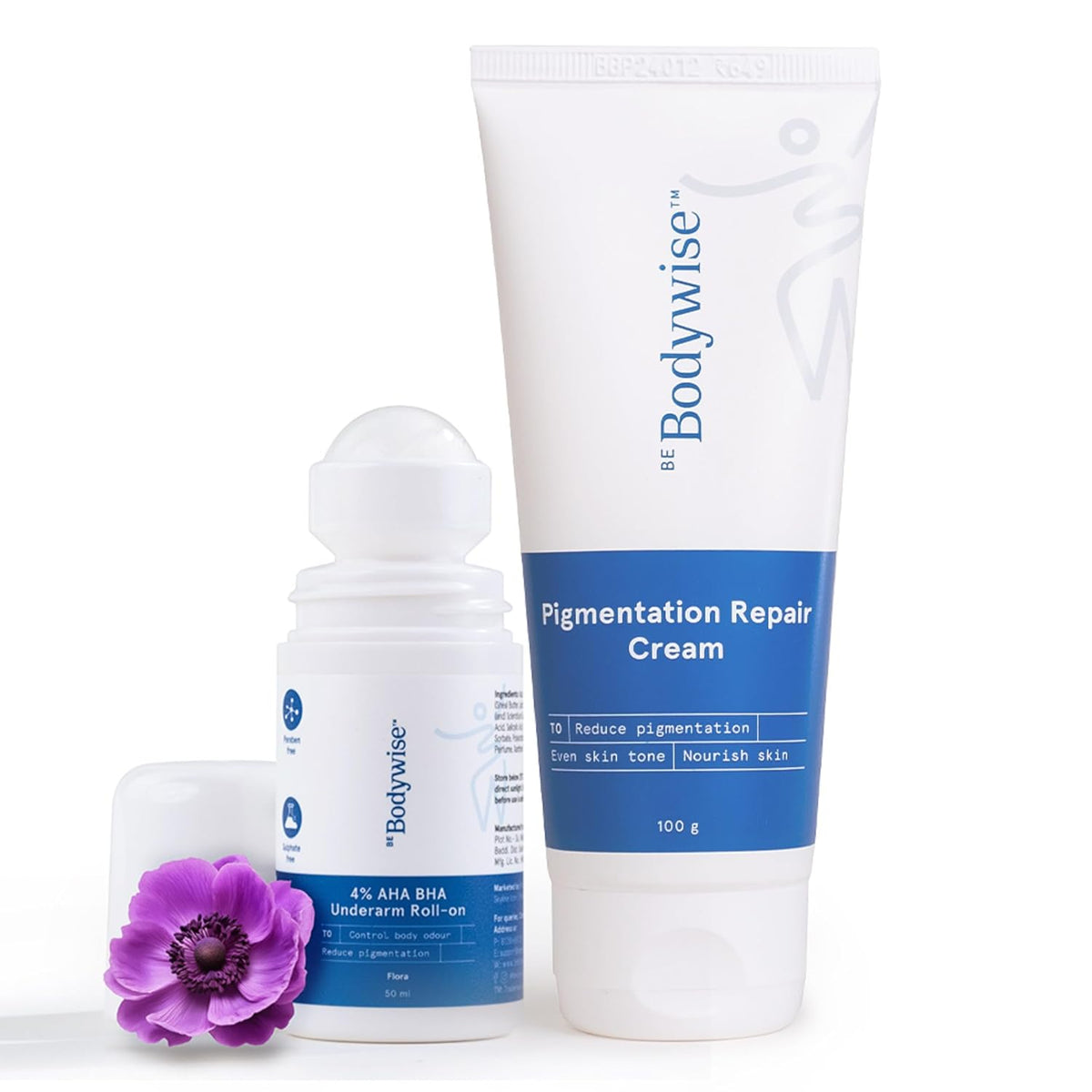 Be Bodywise Underarm Brightening Kit | With 4% AHA BHA Underarm Roll-On (50ml) & Pigmentation Repair Cream (100g) | Reduces Body Odor, Fades Pigmentation & Corrects Uneven Skin Tone