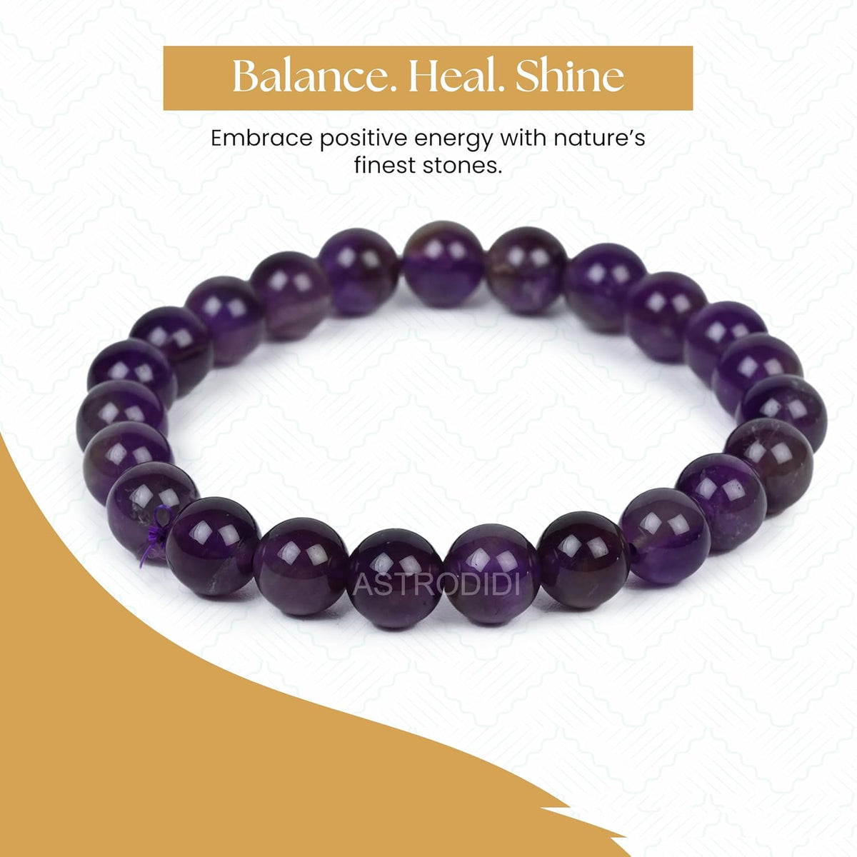 Astrodidi Natural Certified Amethyst Stone Bracelet for help in Promoting Calmness, Relieving Stress and Enhancing Spiritual Awareness | Reiki Feng-Shui Healing Crystal Gemstone Bracelet for Men and Women