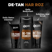 Beardo Detan Combo For Men (Set of 3) | Detan Face Wash & Detan Scrub & Detan Body Wash with Powerful Coffee Extract for Tan Removal | Hydrates & Exfoliates Men's Skin for Oil Control