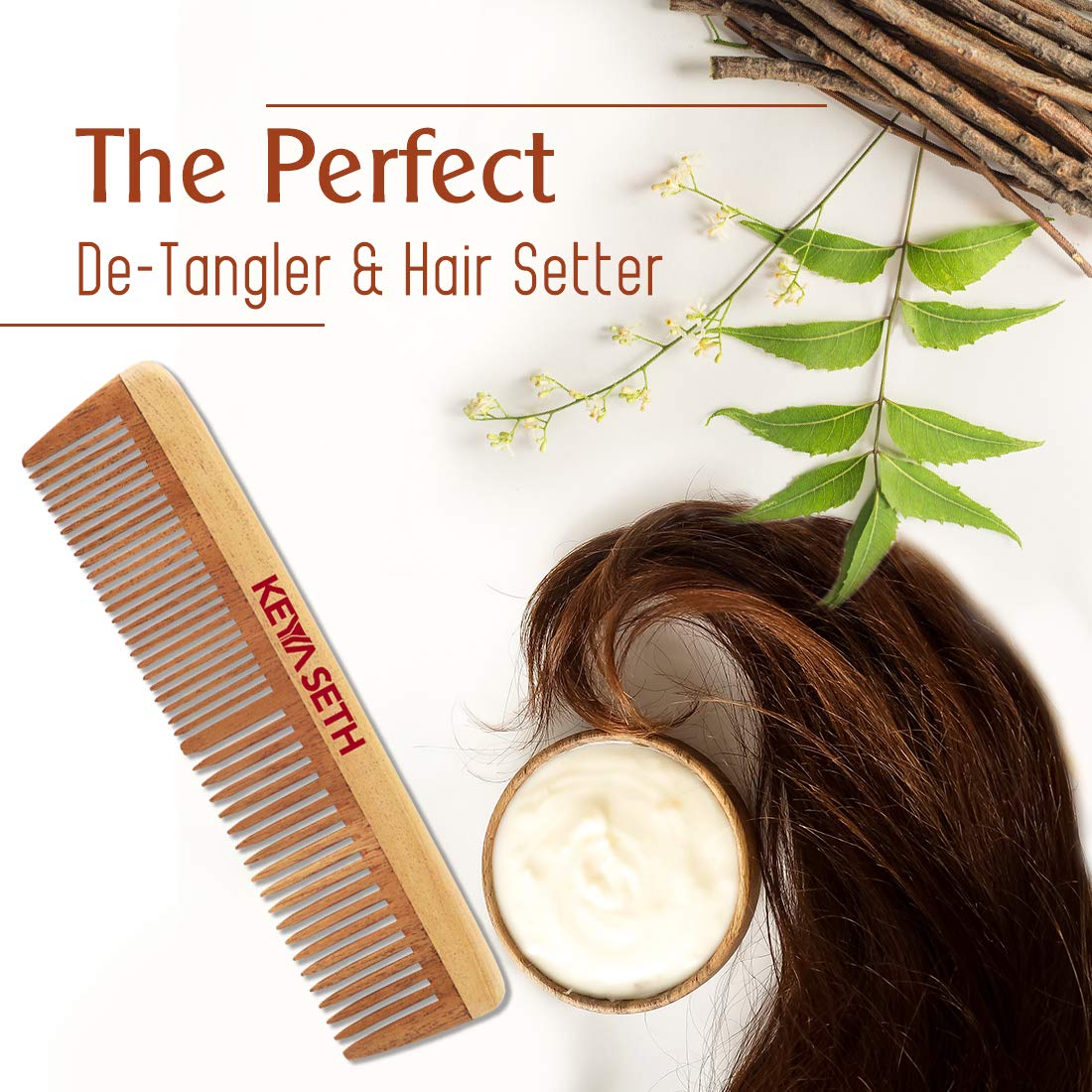 Keya Seth Aromatherapy, Organic Neem Wooden Comb II Massages Scalp, Stimulates Hair Growth, Removes Dandruff