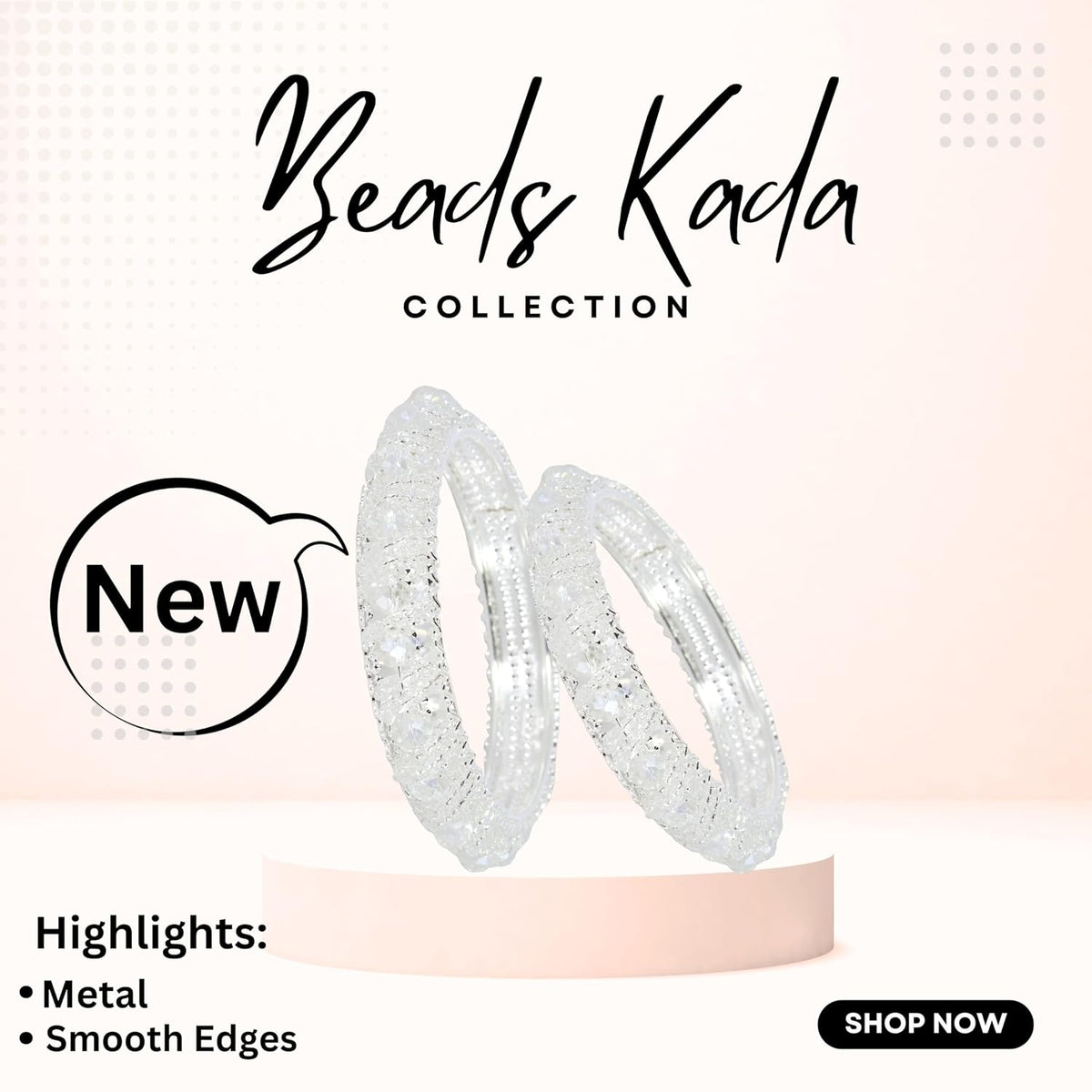 NMII Stylish Pearls & Alloy Metal Kada Set For Women and Girls | Metal Bangles For Women | Traditional Kada Bangles For Girls | Pearls Moti kada | metal kada bangles for women, (MAH58_9001-White-2.6)