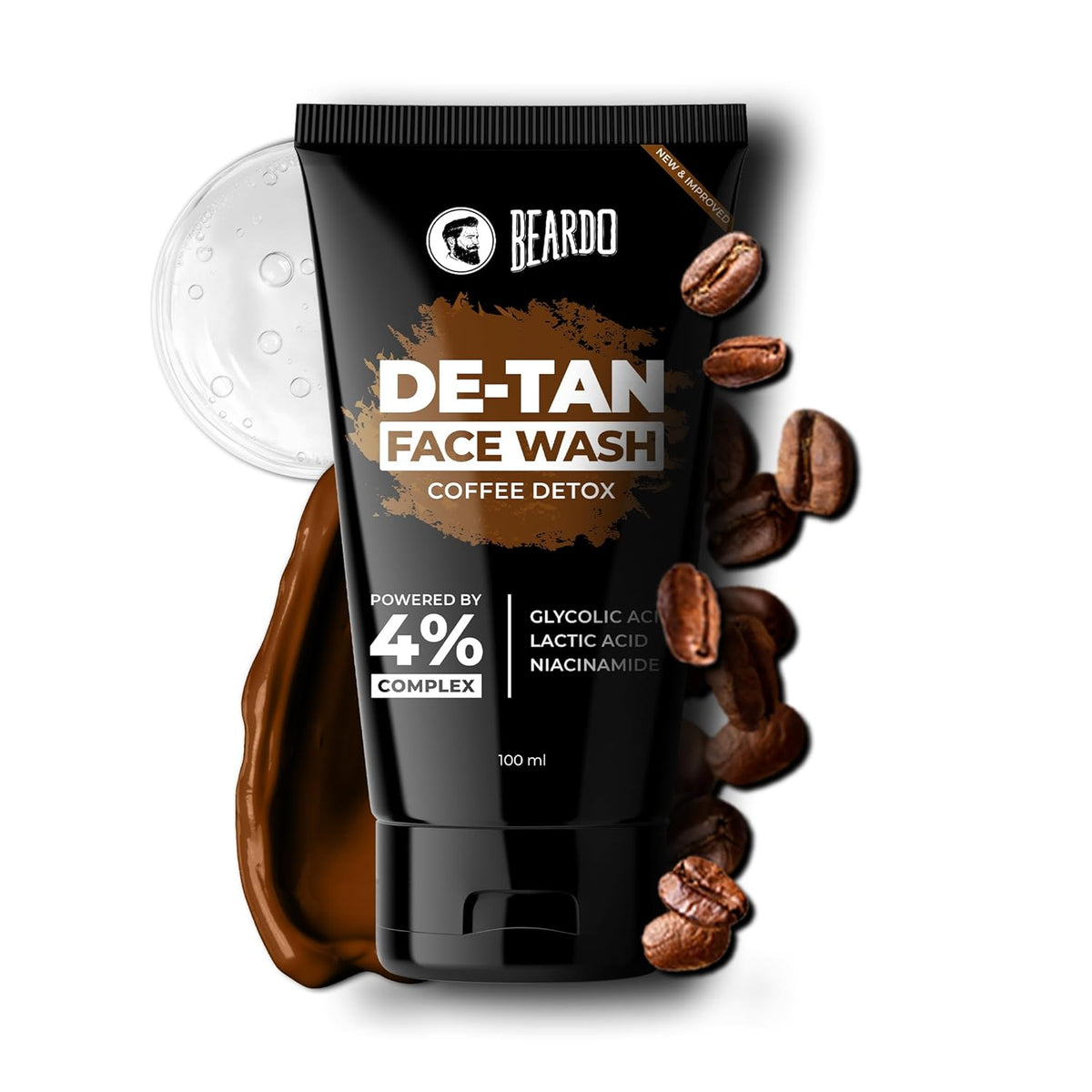 BEARDO DeTan Face Wash for Men, 100ml | Glycolic Acid,Niacinamide & Coffee | Helps to Reduce Tan,Reduce Dark Sports & Pigmentation | Exfoliates & Hydrates for Smooth & Oil Free Skin