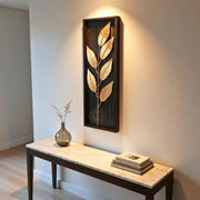 DSH Leaf Wall Art Panels Modern Rustic Home Décor Wall Hanging Sculpture for Living Room, Bedroom & Office (45X15 CM) Decoration Item (Titan Leaf, 1 Frame)