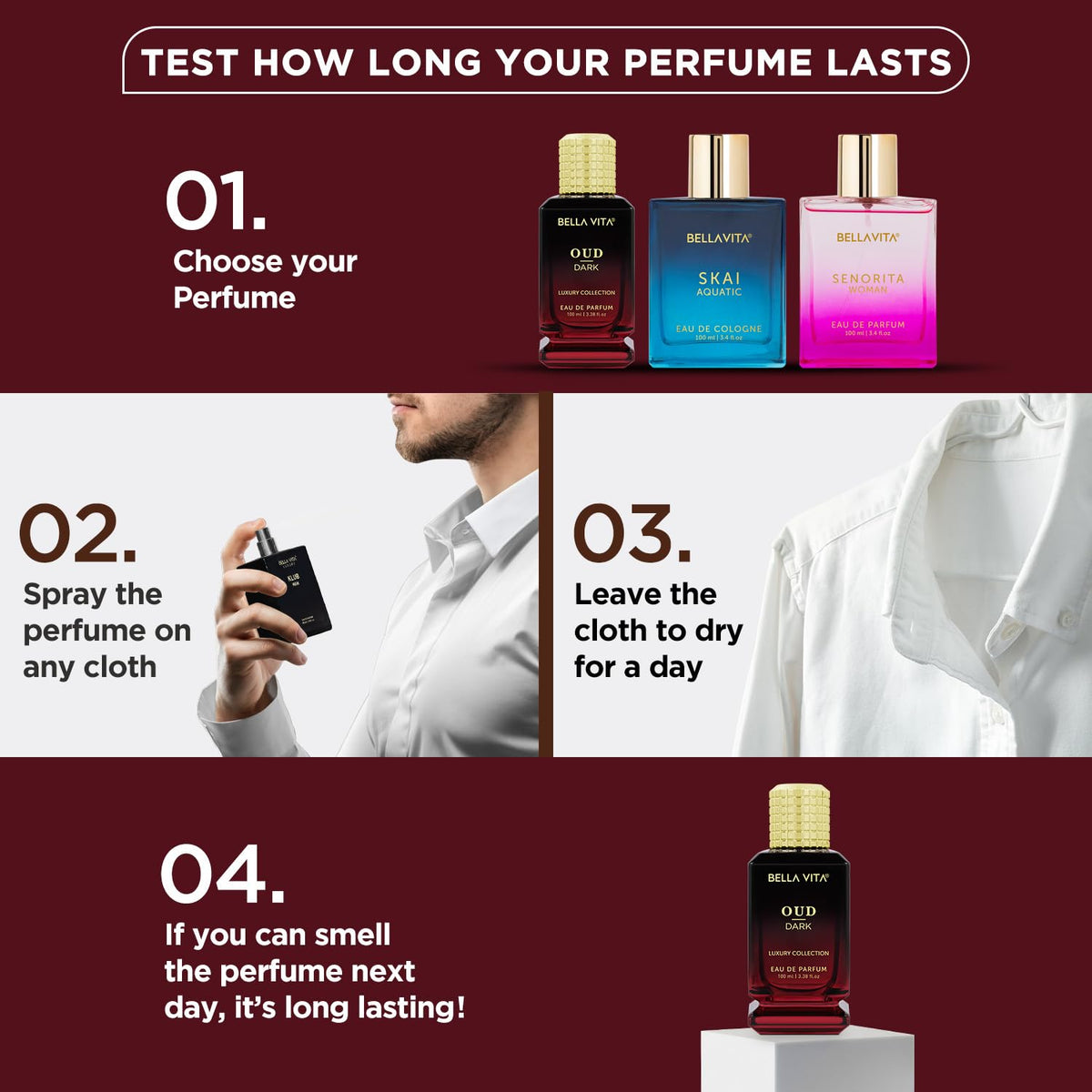 Bella Vita Luxury OUD DARK Eau De Parfum Perfume with Grapefruit, Vetiver,Orris,Dark Wood|Premium, Long Lasting Smokey & Woody Fragrance for Men 100ML