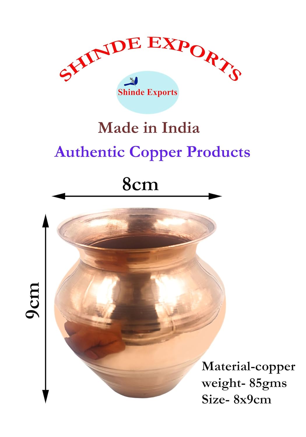 SHINDE EXPORTS Small Size Copper tamba lota Kalash for puja Drinking Water Pooja (9cm 85gms)
