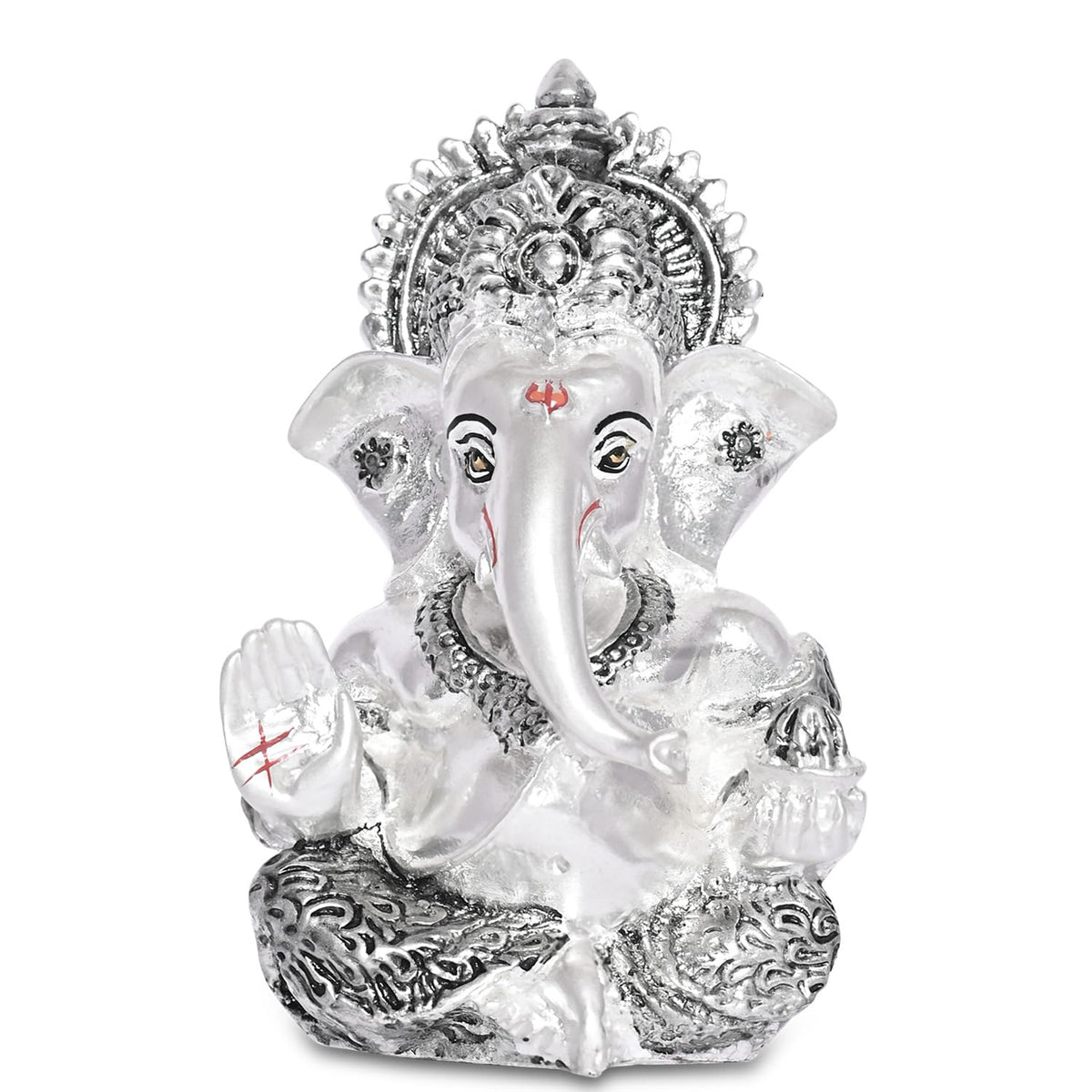 DIVINITI 999 Silver Plated Ganpati Idol with Silver Antique Finish | Ganesha murti for Car Dashboard |Ganesh Statue for Car Accessories Figurine Murti for Puja (8.89 x 5.08 cm) (Silver), Religious