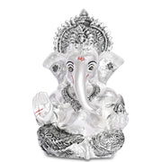 DIVINITI 999 Silver Plated Ganpati Idol with Silver Antique Finish | Ganesha murti for Car Dashboard |Ganesh Statue for Car Accessories Figurine Murti for Puja (8.89 x 5.08 cm) (Silver), Religious