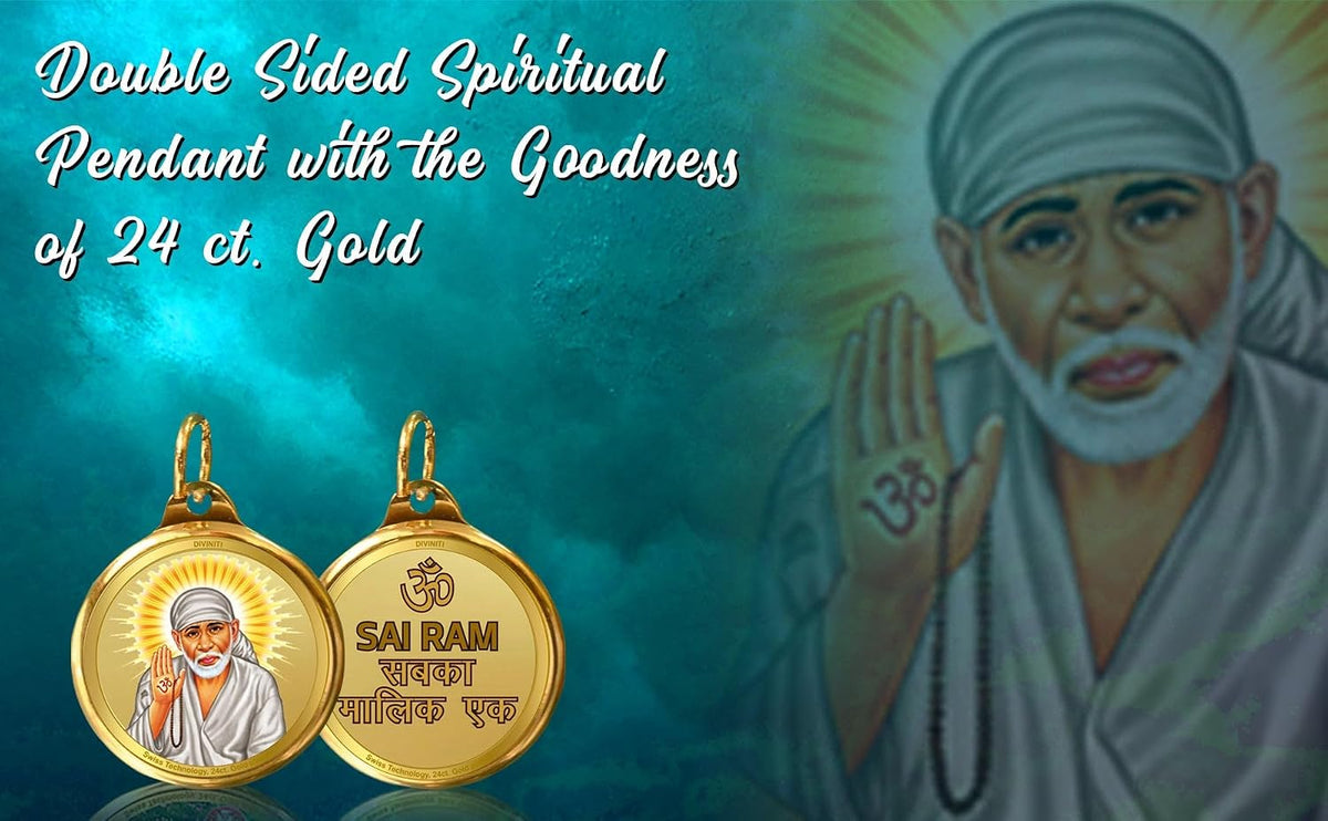 DIVINITI 24K Gold Plated Double-Sided Religious Pendant with Premium Gift Box, Spiritual Locket for Men & Women, Devotional Jewellery for Gifting & Everyday Wear | Sai Baba & Om