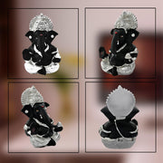 DIVINITI 999 Silver Plated Ganesha Idol for Home Decor Puja |Ganesh Idol for Home Decor Ganpati for Gift 3.5 inches |Ganesh Statue Gift for Office Desk Puja Room Figurine (8.89 x 5.08 cm) (Black)