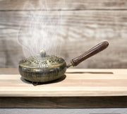 DSH CRAFTING YOUR CURIOSITY Multipurpose Metal Charcoal Incense Burner, Sambrani Dhoop, Bakhoor Burner, Loban Dhoop Holder with Wooden Handle.(LBN-01)