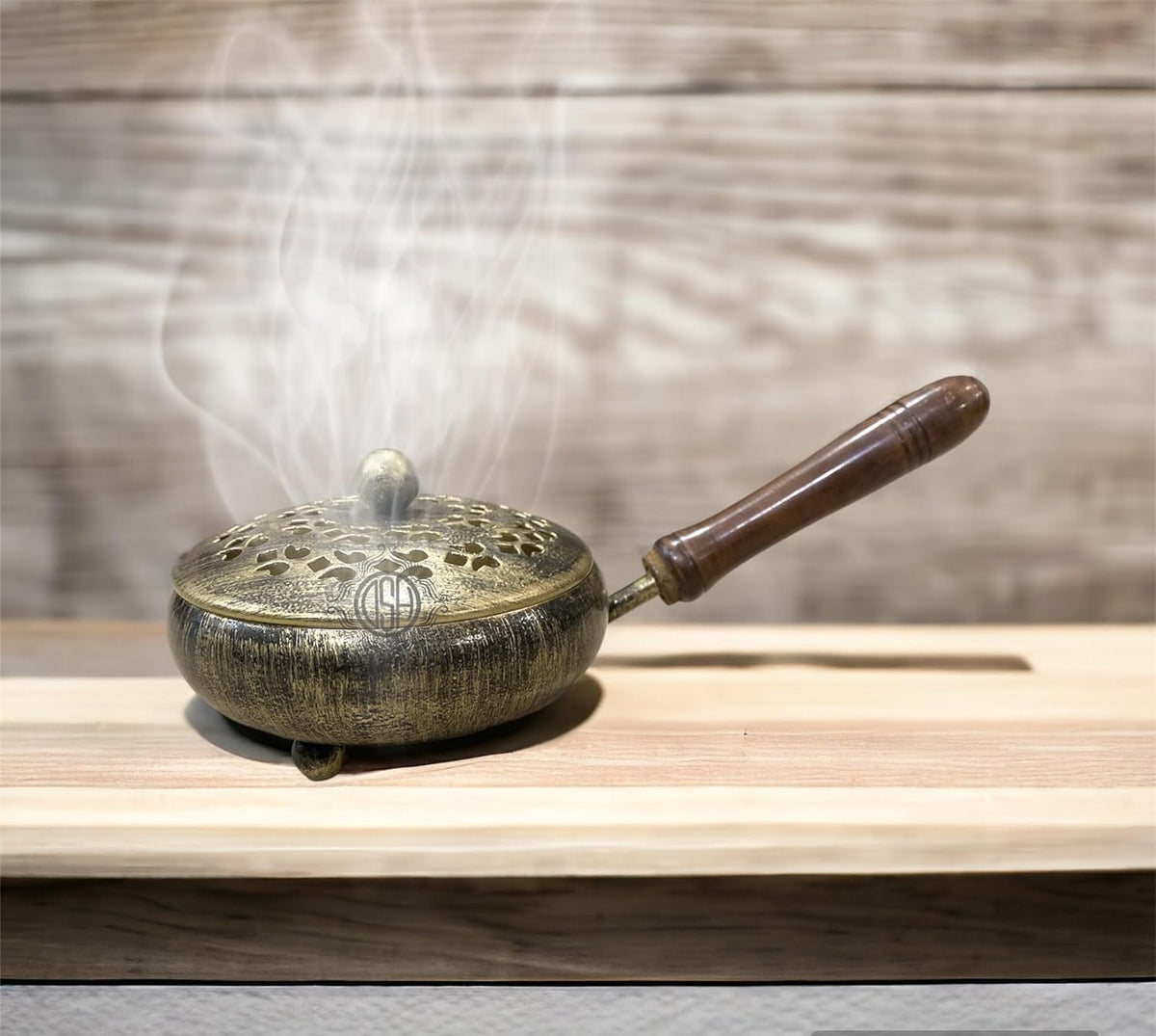 DSH CRAFTING YOUR CURIOSITY Multipurpose Metal Charcoal Incense Burner, Sambrani Dhoop, Bakhoor Burner, Loban Dhoop Holder with Wooden Handle.(LBN-01)