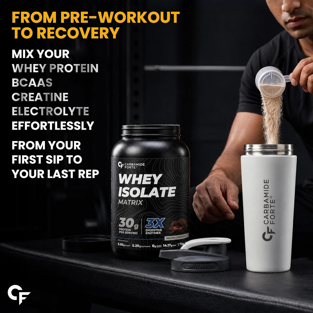 Carbamide Forte Stainless Steel Shaker for gym Bottle 800ml | Leakproof Protein Shaker Bottle with Stainless Steel Mixing Ball | Odour & Stain Resistant Gym Shaker Bottle for Protein Shakes, Creatine, BCAA & Pre-Workout