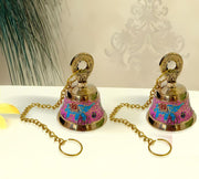 DSH Handcrafted Brass Temple Hanging Bell with Chain Home Mandir Decoration Ghanti for Pooja with Deep Sound (Pink, H-4 Inch)