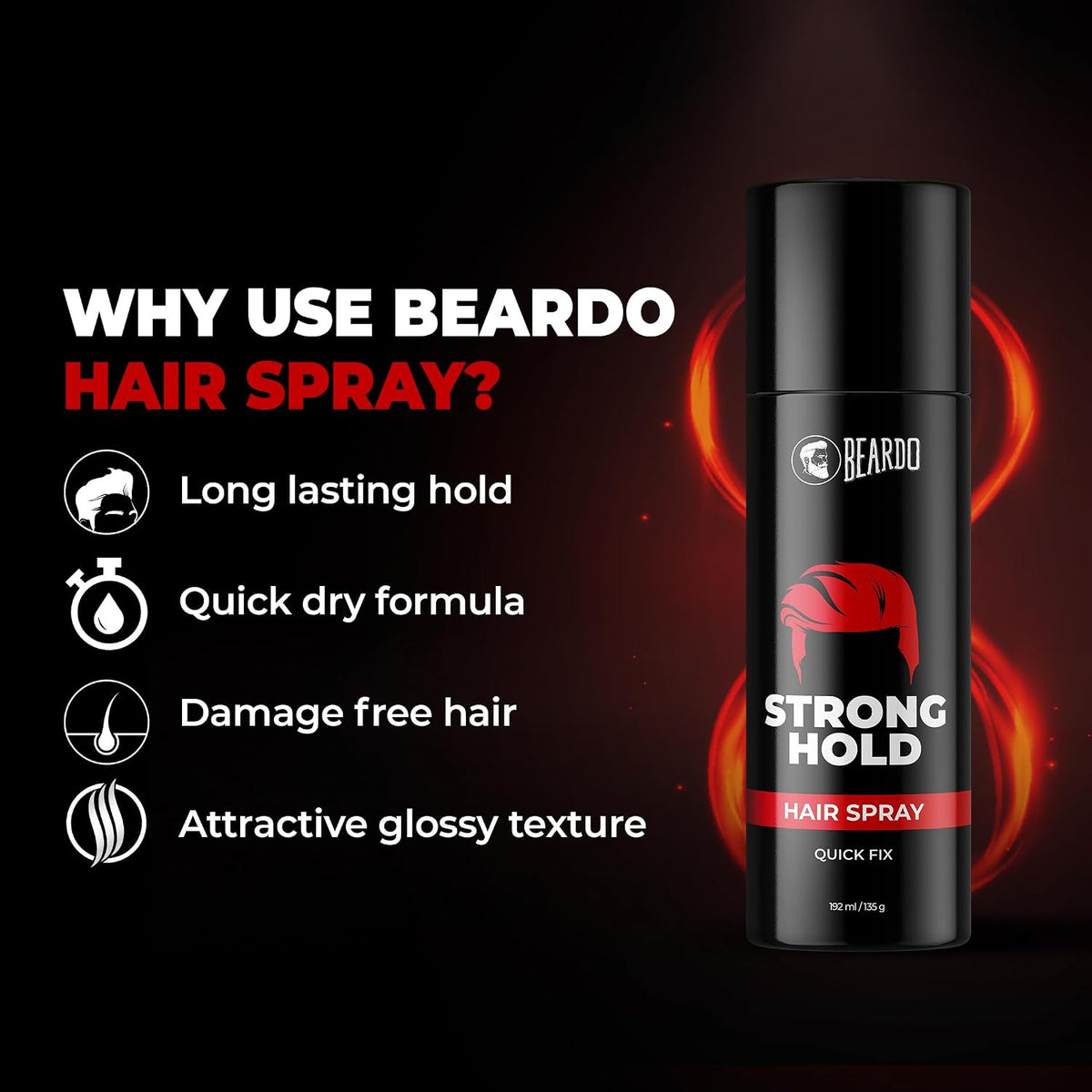 Beardo Strong Hold Hair Spray, 192 ml (Pack of 2) | Hair Spray for Men | Hair Styling | Hair Setting Spray | Hair Fixing Spray | Strong Hold | Natural Shine