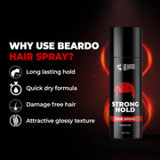 BEARDO Strong Hold Hair Spray, 192 Ml, Hair Spray For Men, Hair Styling, Hair Setting Spray, Hair Fixing Spray, Strong Hold, Natural Shine, Pack of 1