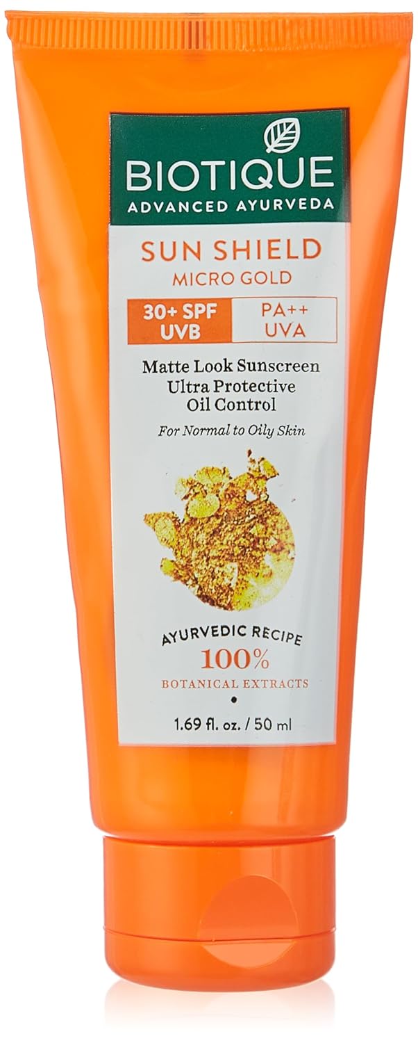 Biotique Sun Shield Micro Gold 30+Spf Matte Cream Sunscreen Ulra Protective Oil Control For Normal Skin, 50Ml, Pack Of 1