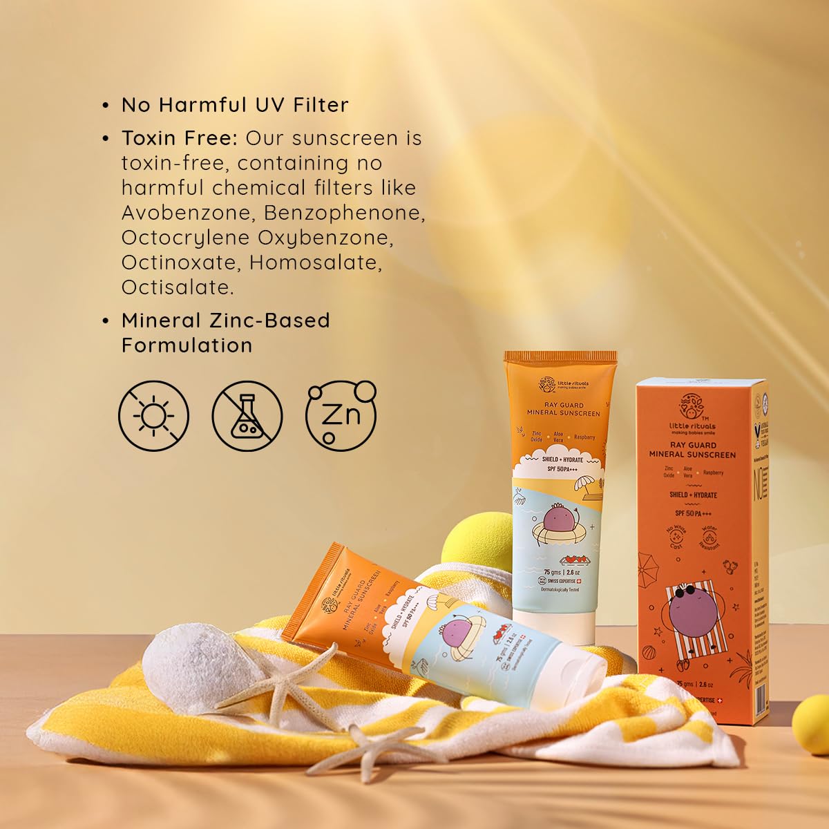 Little Rituals Mineral Baby & Kids SUNSCREEN Lotion Daily Use for Baby & Kids (0-15 years), SPF 50 PA+++ I No White Cast I UVA/UVB/IR + DIGITAL Wi-Fi & Bluelight Protection| Hypoallergenic| SWISS Technology | 75 gm