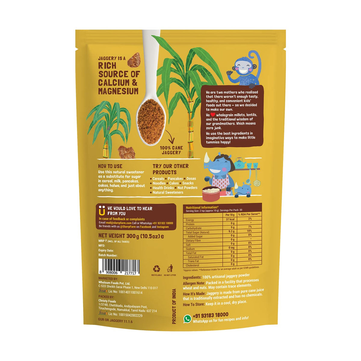 Slurrp Farm Jaggery/Gur/Gud Powder | Healthy Sugar Subsitute | Unbleached Jaggery | Sulphate Free, 300g