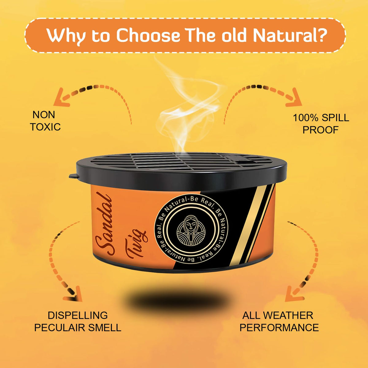 The Old Natural Car Perfume | Car Perfumes And Fresheners | Dashboard Car Freshener | Stress Relieving & Pest Repellent | Essential Oil Based Car Perfume (Sandal Twig)