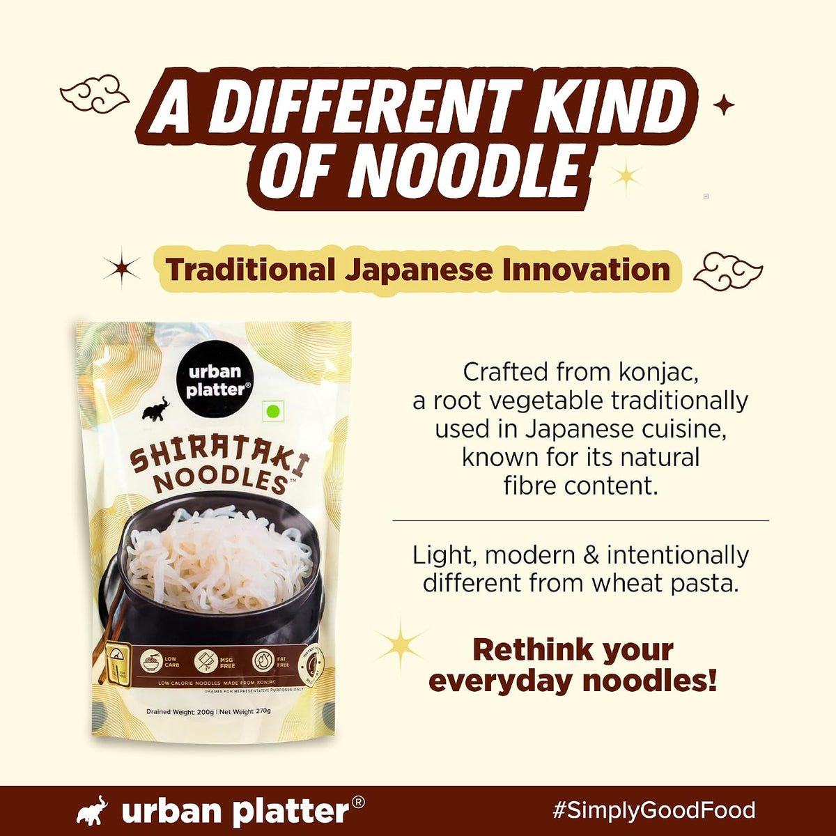 Urban Platter Shirataki Konjac Noodles, 270g, Pack of 6 (Fat-Free, Gluten-Free, Low Carb, Ready to Use)