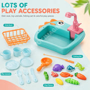 Toy Imagine 2-in-1 Electric Dinosaur Kitchen Sink Play Set for Kids, Recycling Running Water Faucet with Fishing Game, Pretend Dishwashing Toy with Utensils & Accessories for Boys & Girls Ages 3+