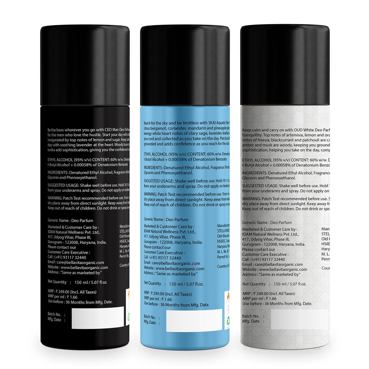 Bella Vita Luxury Woody Body Parfum Deo Spray Combo Pack Of 3 X 150 Ml, No Gas Long Lasting Premium Fragrance Deodorant With Tonka For Unisex, Orange, Bergamot And Lavender