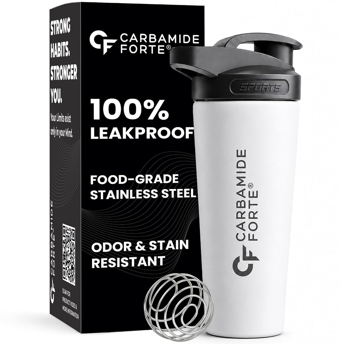 Carbamide Forte Stainless Steel Shaker for gym Bottle 800ml | Leakproof Protein Shaker Bottle with Stainless Steel Mixing Ball | Odour & Stain Resistant Gym Shaker Bottle for Protein Shakes, Creatine, BCAA & Pre-Workout