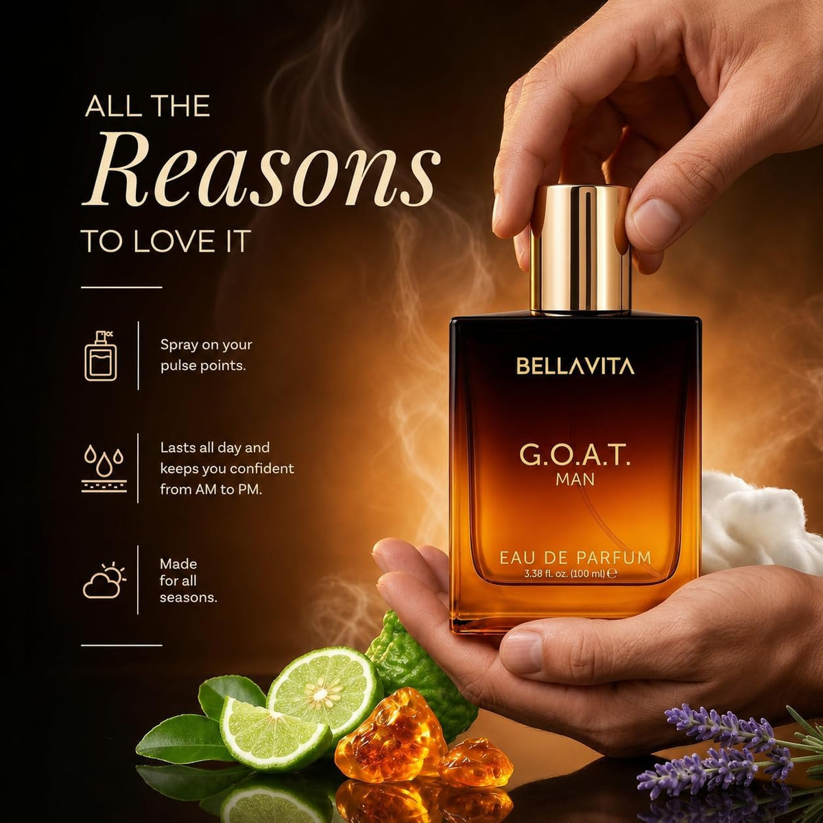 Bella Vita Luxury G.O.A.T Eau De Parfum for Men with Bergamot, Lavender & Patchouli | EDP Long Lasting Perfume Fragrance for All Occasions, 100 ML